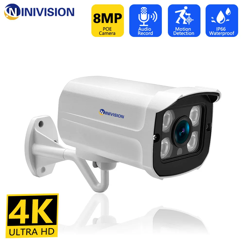 

4K 8MP POE Camera In/Outdoor Night VISION IP66 Waterproof Audio Bullet 5MP CCTV Motion Detection Audio Recording Security Camera