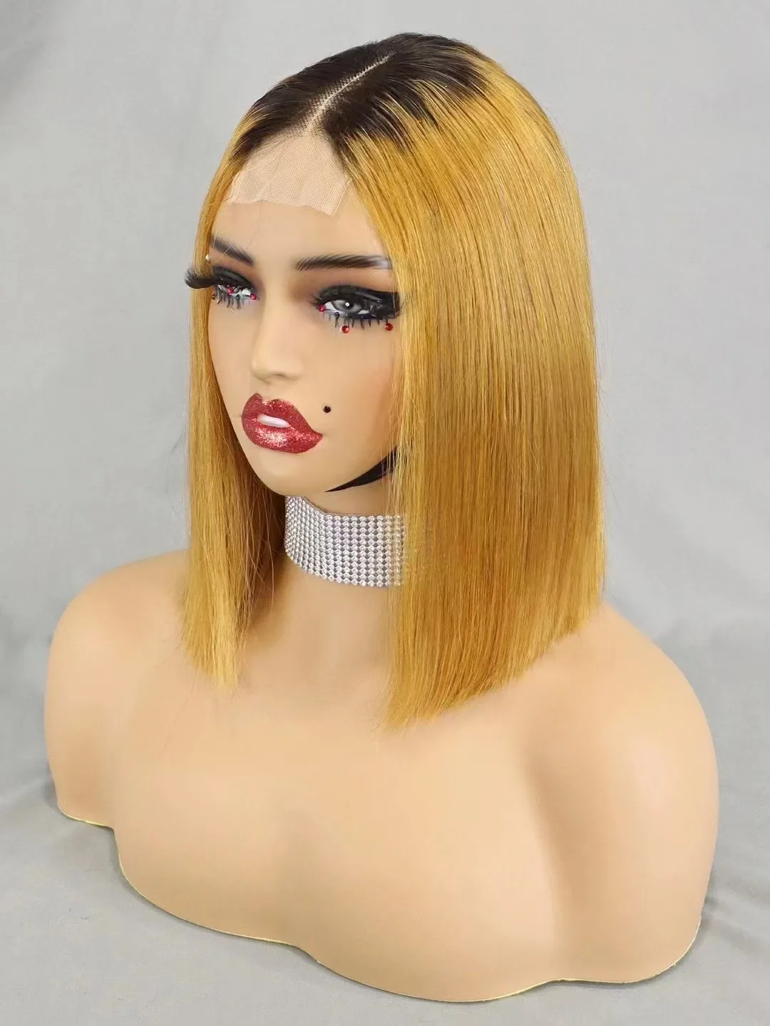 Бесклеевой парик из натуральных волос 2X6 с кружевной застежкой для чернокожих