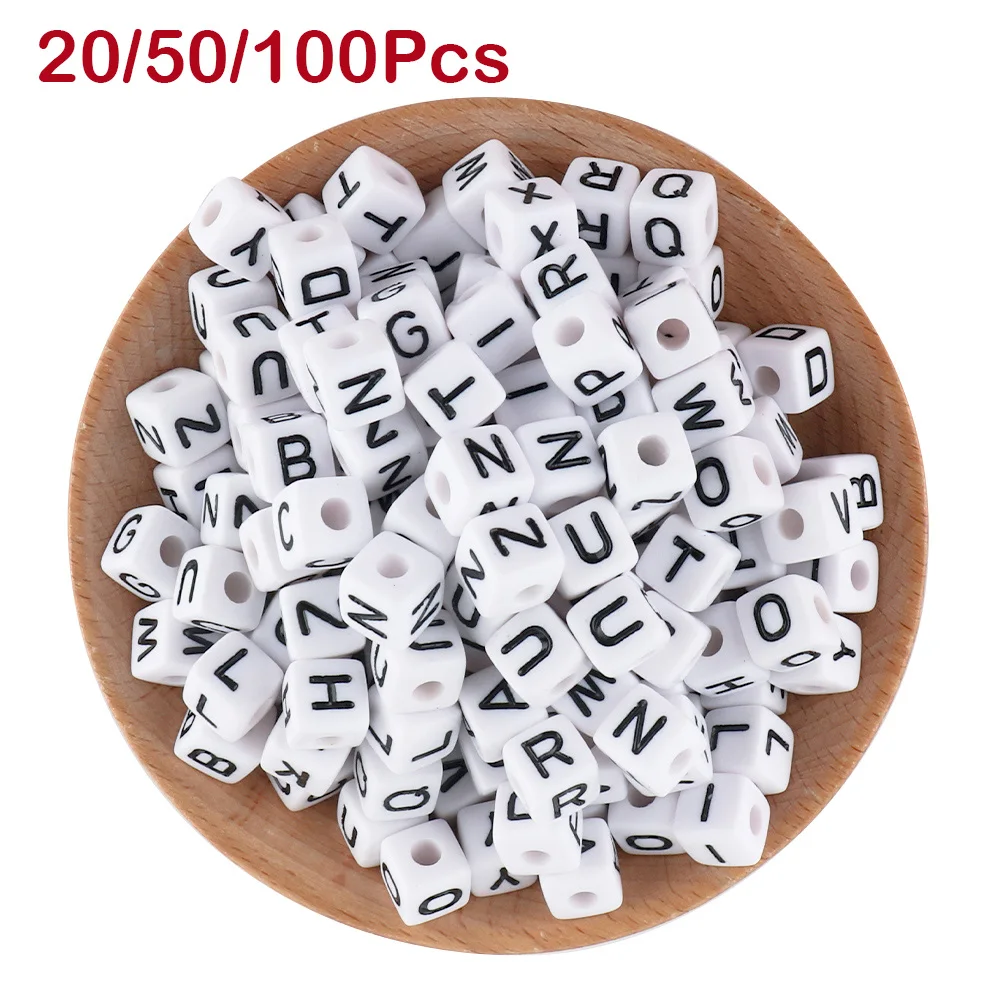 

Sunrony 20/50/100Pcs 10*10MM Square White Letter Acrylic Beads Cube Loose Spacer Alphabet Beads Jewelry Handmade DIY Accessories