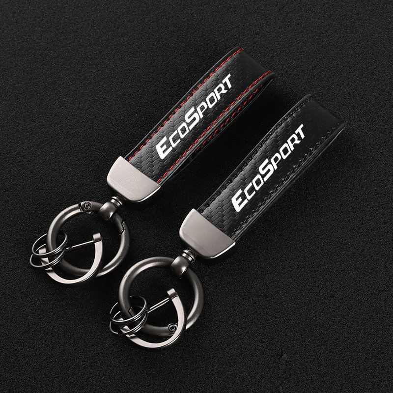 

High-Grade Carbon Fiber Leather Car KeyChain With 360 Degree Rotating Horseshoe Key Rings For ford ecosport Car Accessories