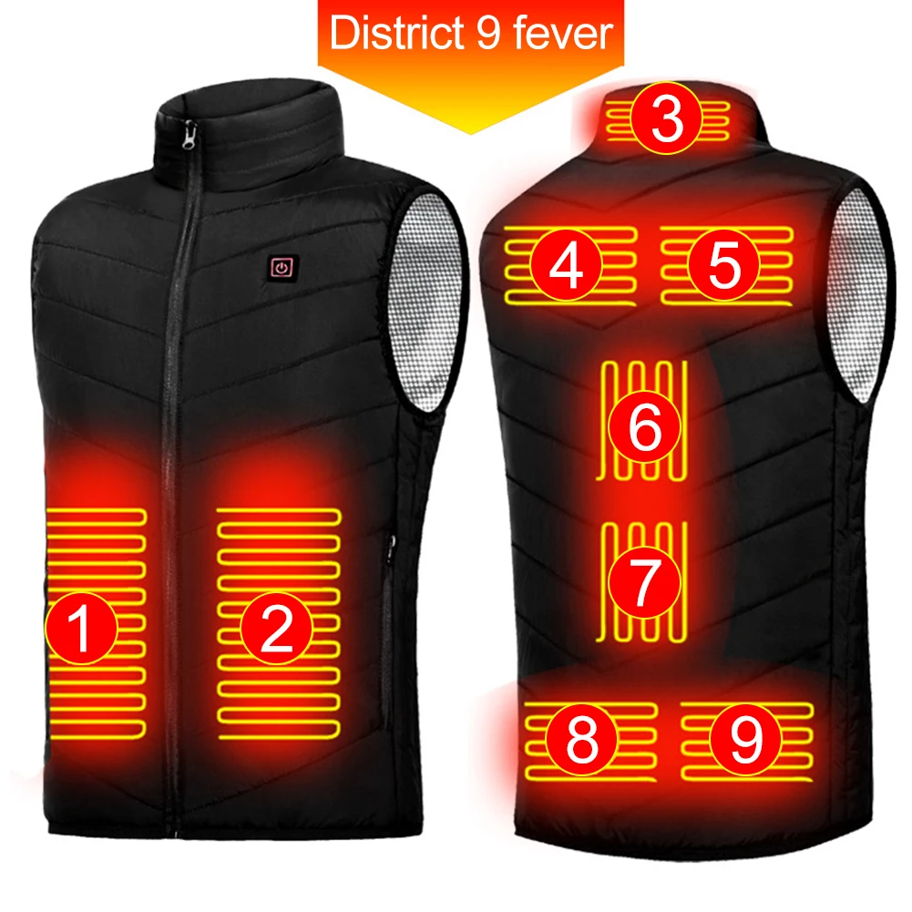 

USB Electric Headed Waistcoat Men Women Smart Heating Vest Zipper 9 Areas Zone for Outdoor Hunting for Camping for Sports Hiking