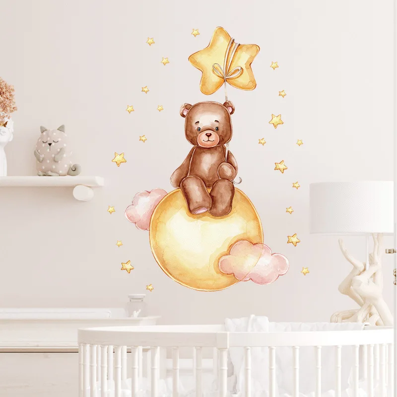 

Наклейки на стену Moon XINGX с милым медведем, Стильные наклейки на стену для детской комнаты, самоклеящиеся