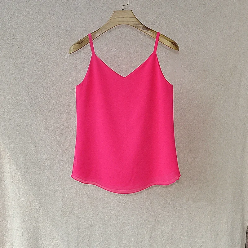 Модные тонкие женские шифоновые блузки Сексуальная рубашка без рукавов с