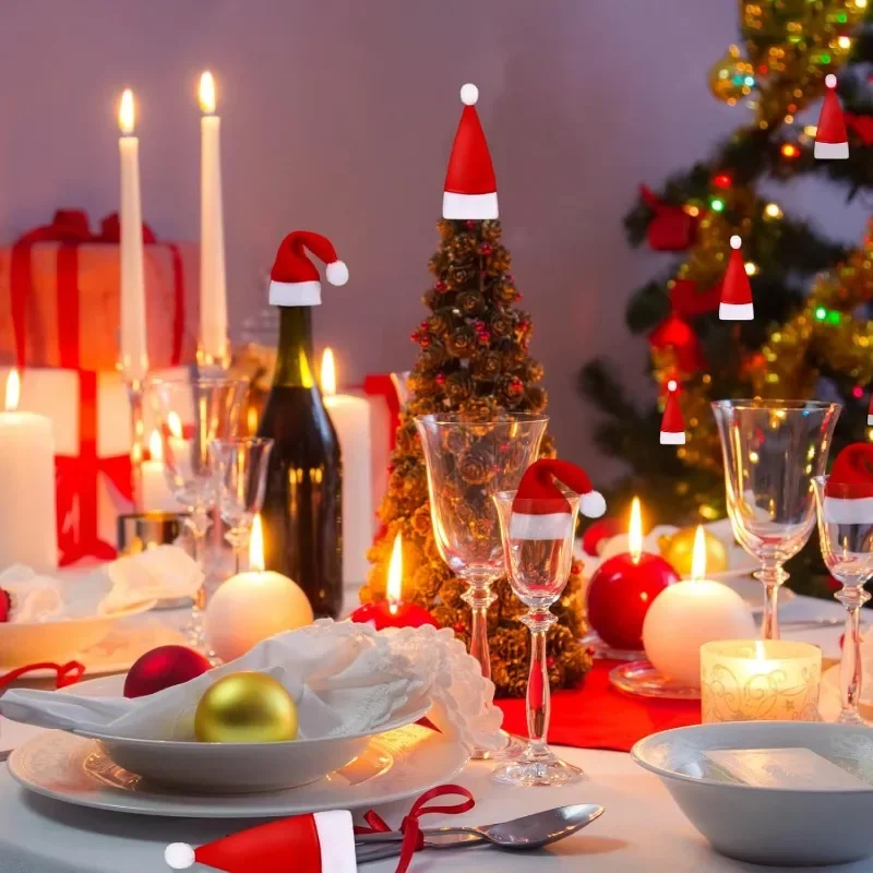 100/5 шт. Рождественская шапка для вилки ножа посуды украшения плюшевая мини-шляпа