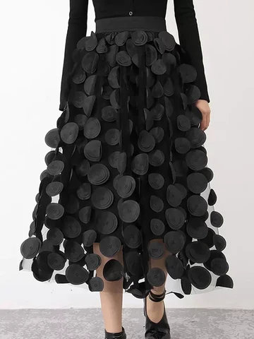 TIGENA Fashion Design Black Tulle Long Skirt for Women 2023 Spring Summer Elegant Vintage A Line High Waist Midi Skirt Female