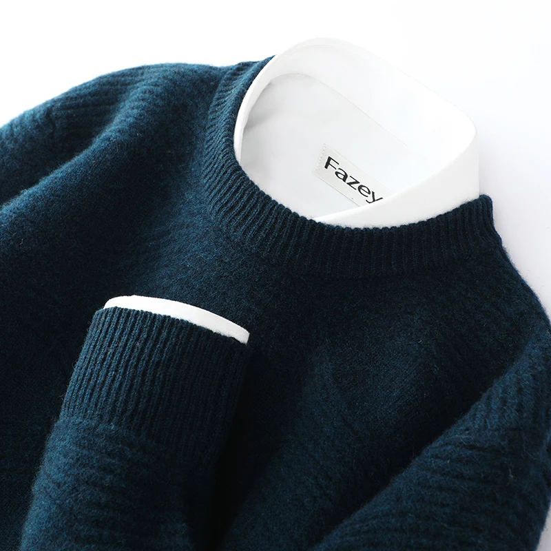 Осенне-зимний новый 100% свитер мужской стеганый пуловер жаккардовый с круглым