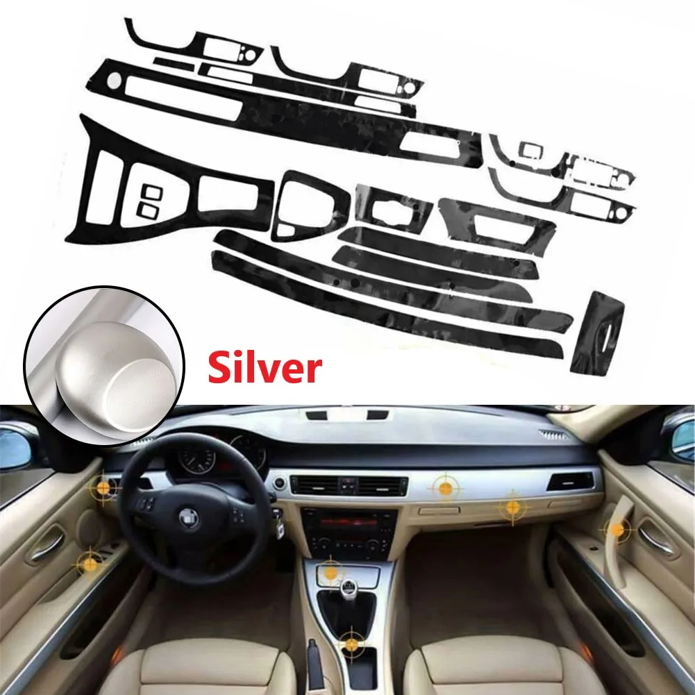

1set Stickers Silver Interior Glossy Wrap Decal For BMW 3 Series E90 2005-2012 Prevent Scratches Trim Car Truck Accessories