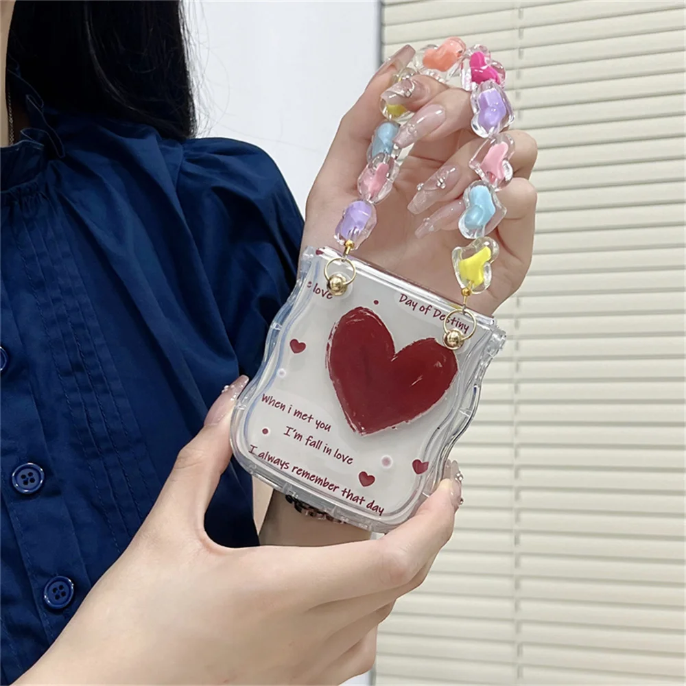 Милый мультяшный чехол с любовным сердцем и цепочкой на ремешке для Samsung Galaxy Z