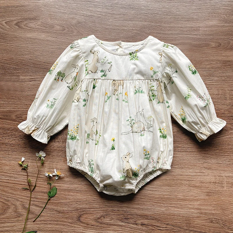 

MILANCEL, 2023, Весенняя детская одежда, цельнокроеный костюм с милым кроликом и длинным рукавом, одежда для маленьких девочек