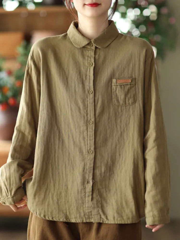 

Women Long Sleeve Casual Shirts New Arrival 2023 Spring Simple Style Solid Color All-match Loose Female Cotton Tops Shirt B2216