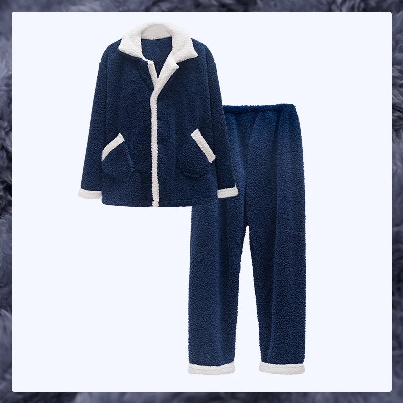 New Couple Pajamas Women's Autumn and Winter Flannel Coral Fleece Plus Velvet Warm Fashion Two-piece Homewear Suit
