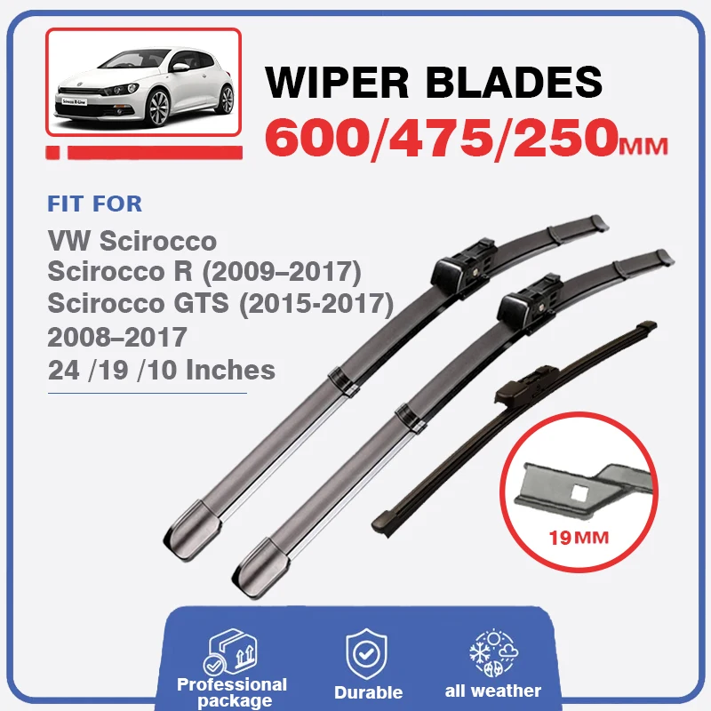 

Front Rear Wiper Blade For Volkswagen VW Scirocco 2008 - 2017 R GTS 2013 2014 2015 2016 Windshield Window Windscreen Accessories