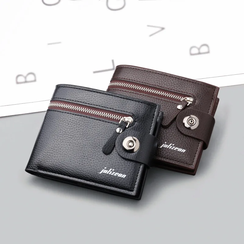 Men's Short PU Leather Fashionable Zipper Zero Wallet 5 Card Slot Folding Wallet High-quality Man Large Capacity Buckle Purse