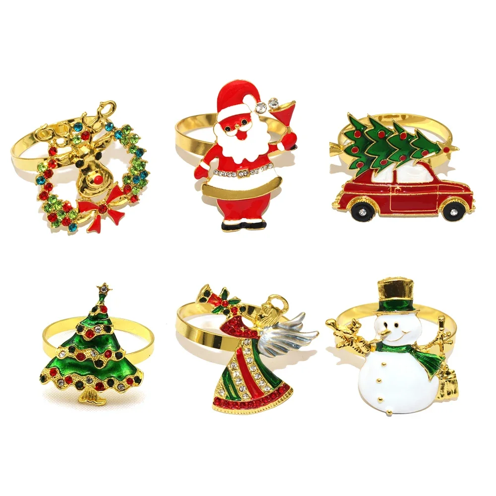 6 шт. набор золотых рождественских колец для салфеток венок Ангел Лось