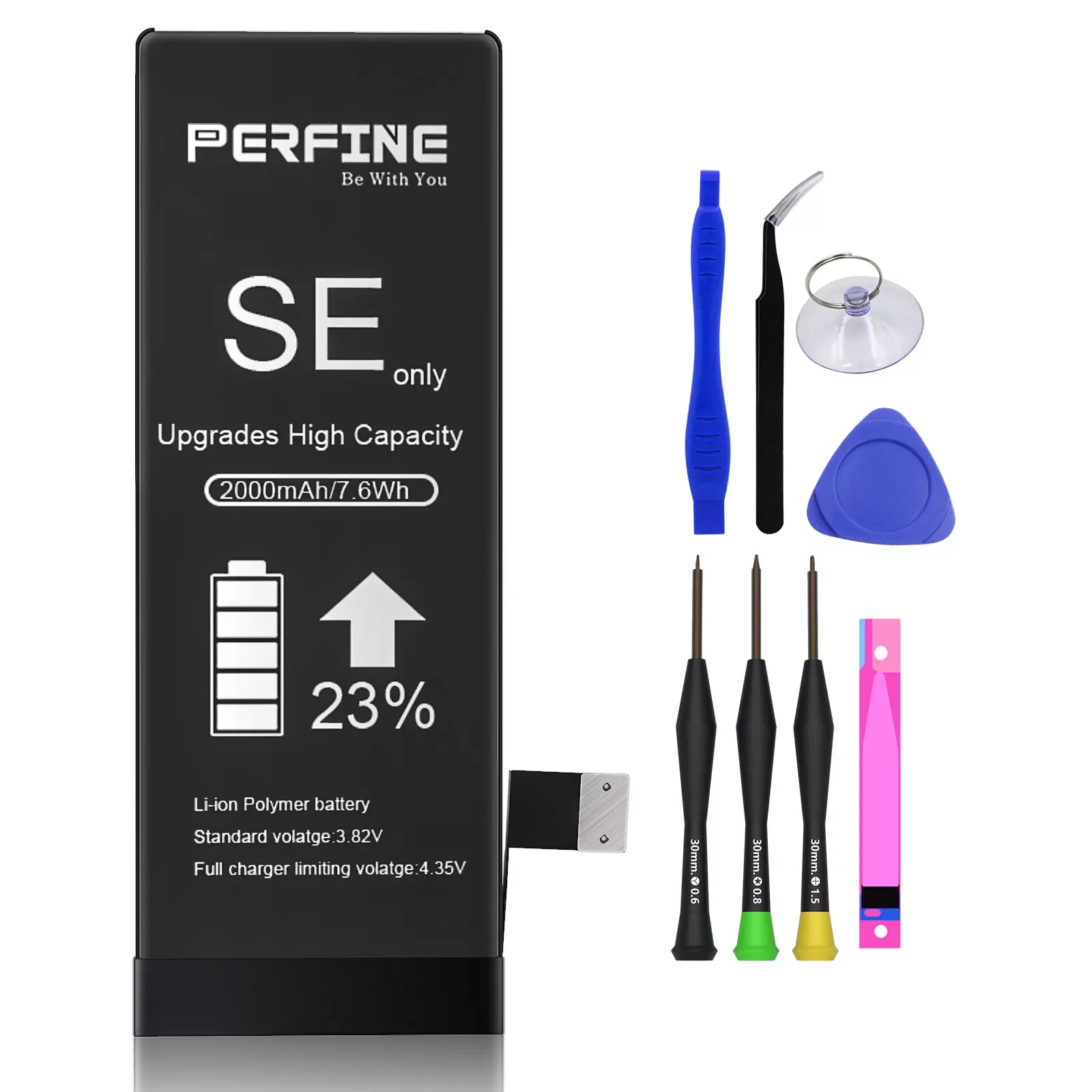

Perfine Battery for Iphone SE 2016 2000mAh Replacement A1724 A1723 with Repair Tool kit Transparent TPU Case,USB Lightning Cable