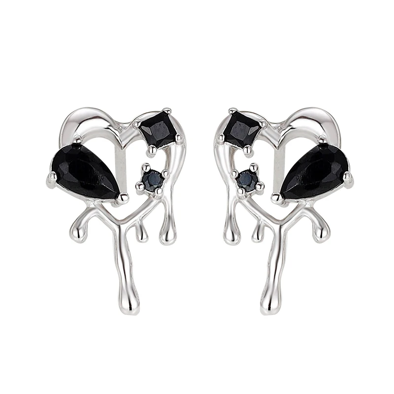 

S925 STERLING silver simple dark heart earrings individual design sense female style temperament jewelry
