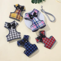gentle plaid dog harness vest adjustable puppy harness and leash set for small dogs pet chest strap vests leash dog accessories