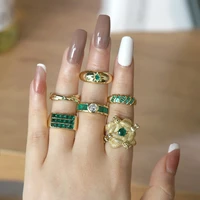 luxury womens gold color rings micro inlaid zircon emerald rings gold plated jewelry femals wedding party anniversary gift