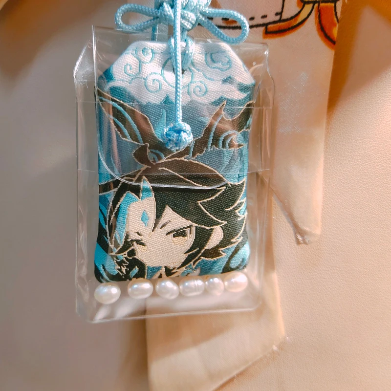 

Genshin Impact Exquisite Embroidery Blessing Omori Pray Fortune Beauty Health Safe Wealth Bags Pendant Keychain Mascot Best Wish
