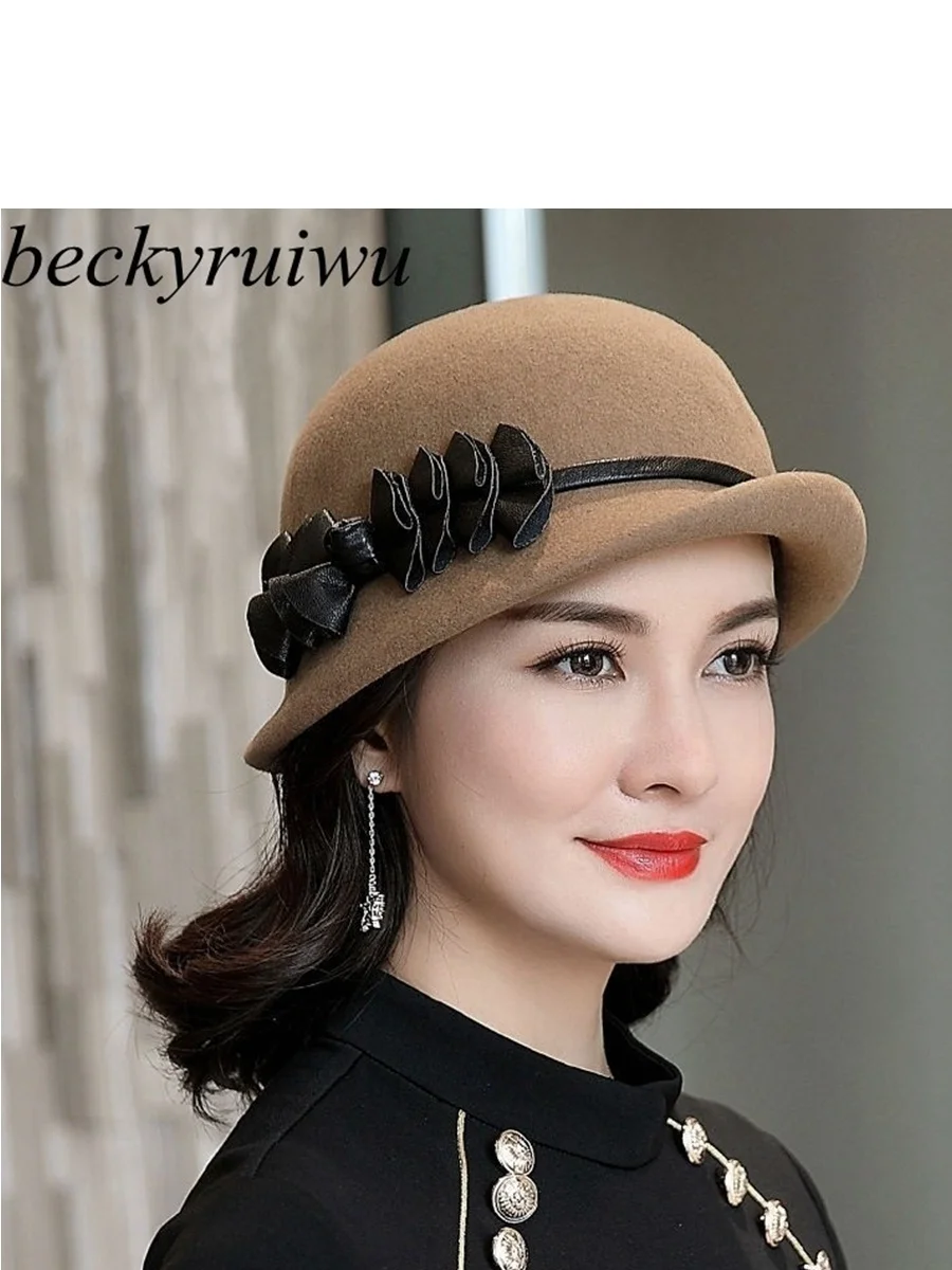 

Winter High Quality 100% Wool Fedora Lady Asymmetric Brim Felt Cloche Hat 55-58cm