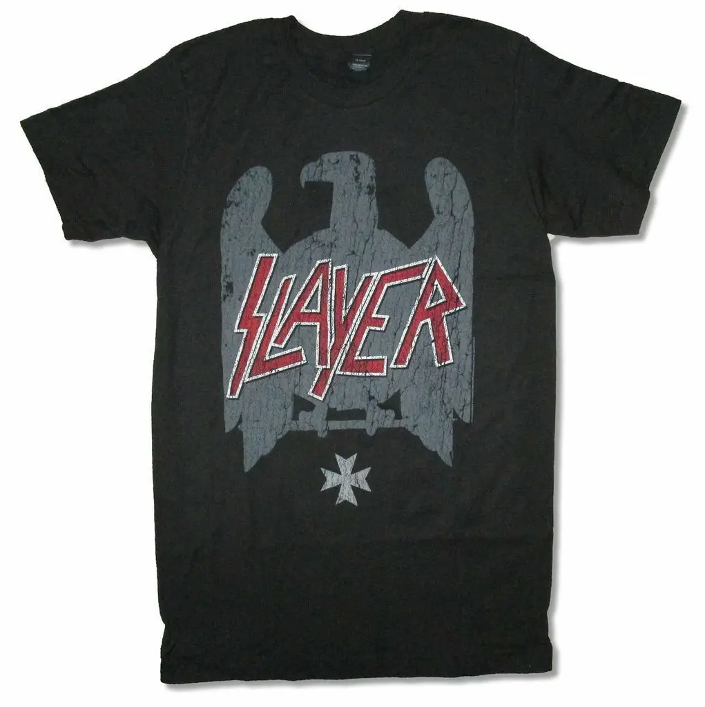 

Slayer Grey Eagle Distressed Image Black T Shirt New Band Merch Soft