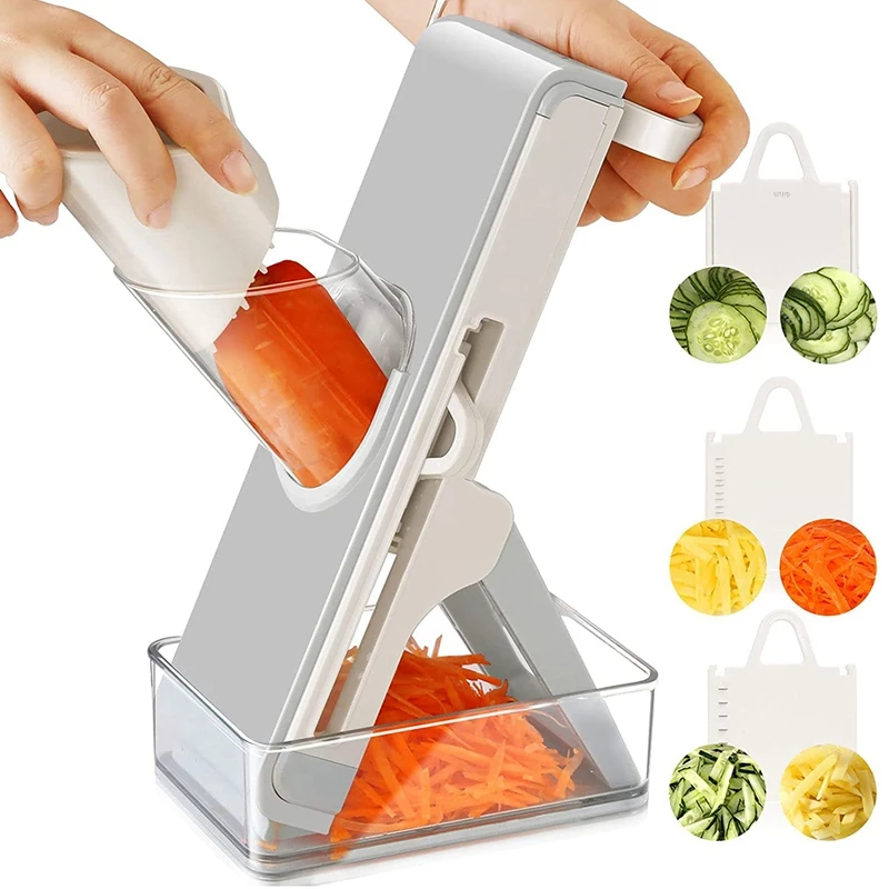 

Kitchen Veg Cutter With Interchangeable Blades, Vegetable Chopper Slicer 4 Cutting Modes For Garlic Carrot Potato Tomato