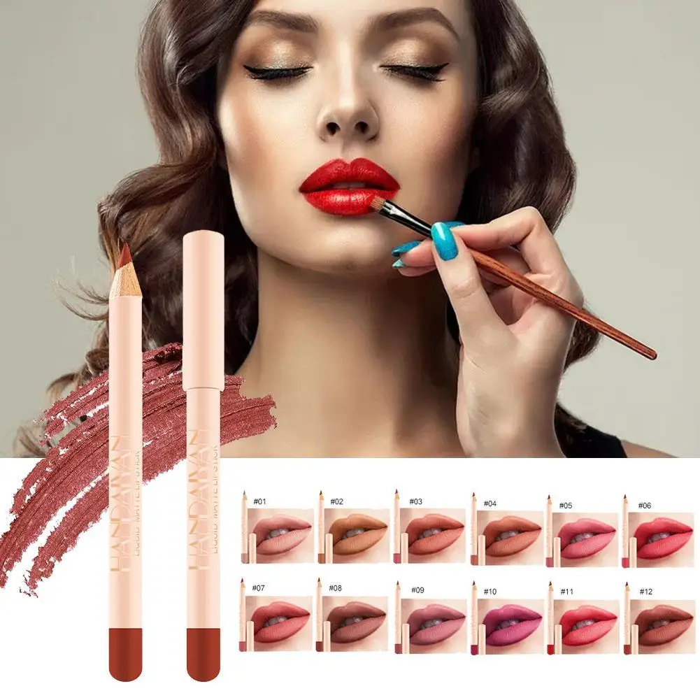 

Matte Nude Lipstick Lip Liner 2 In 1 Long Wearing Waterproof Lip Ink Crayon Built-in Sharpener Professional Makeup For Women