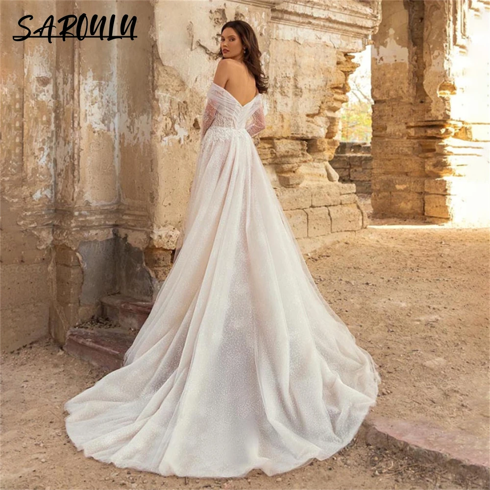 

Sexy Off The Shoulder Wedding Dresses For Women Lace A Line Bride Robes Long Sleeves Appliques Bridal Gowns Vestidos De Novia