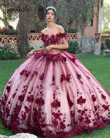 2022 off the shoulder red quinceanera dresses tulle lace appliques prom dress vestido de 15 anos beading ball gown sweet dress