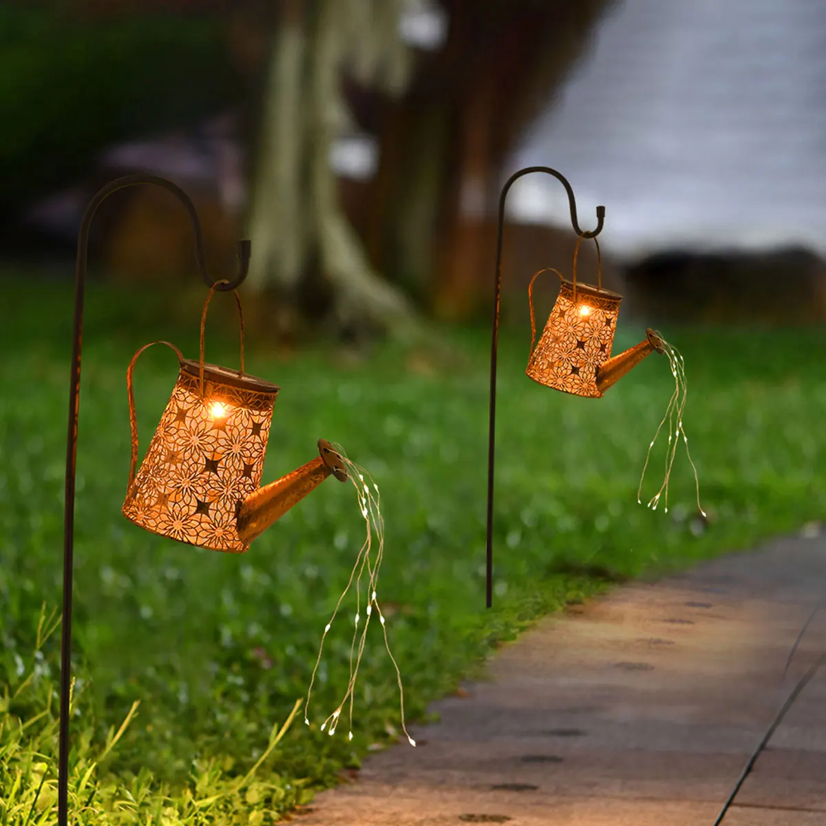 

Solar Kettle Lamp Outdoor Garden Decor Hanging Light IP65 Waterproof Garden Light Retro Watering Can Fairy Light for Courtyard