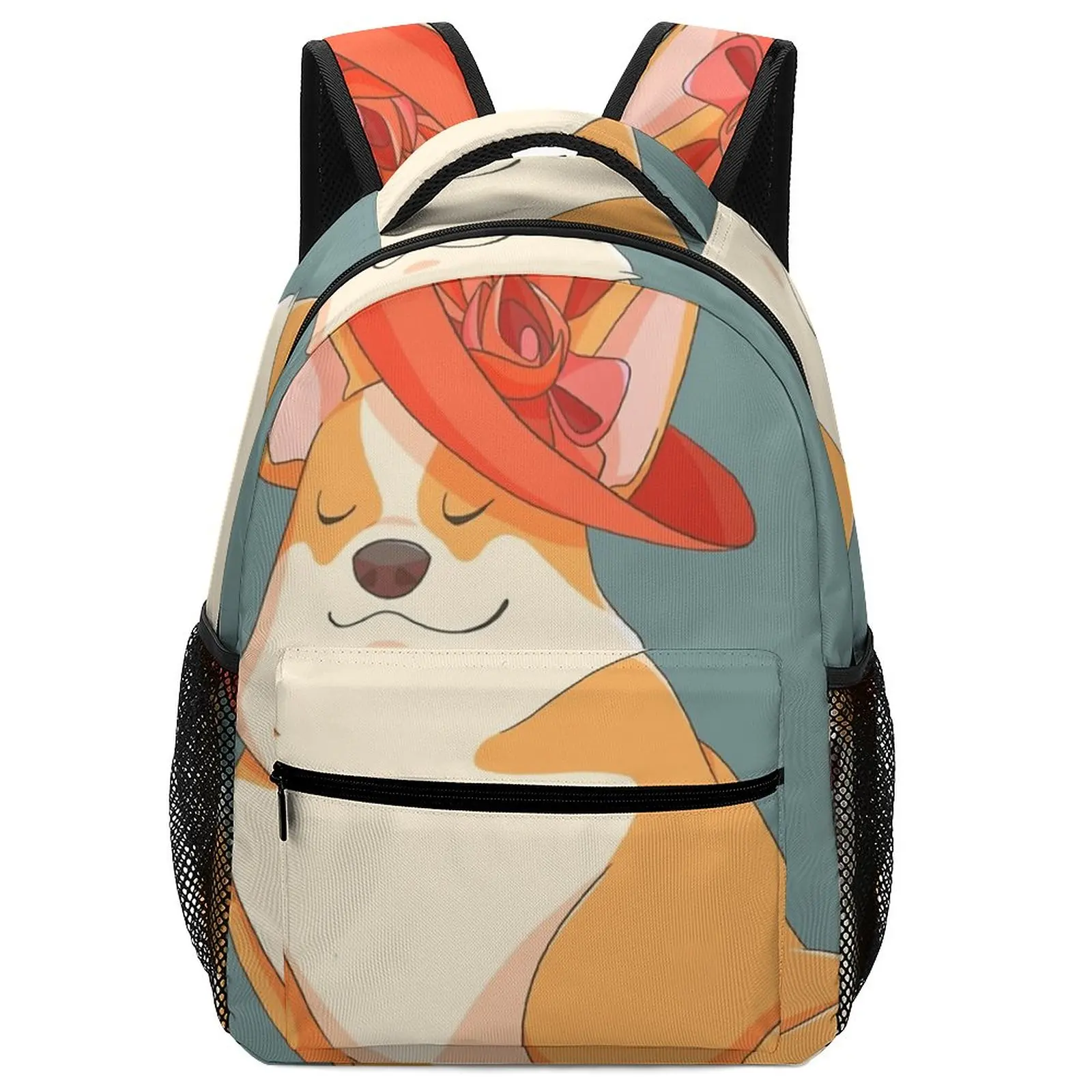 New Fashion Fun  Corgi Girls Boys Black Backpack Teen School Bags Designer Backpack Men