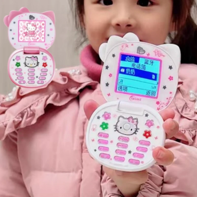 

New Kawaii Sanrioed Hello Kitty Flip Phone Cartoon Cute Children Taiml Mini Phone Gifts for Kids for Girls Toys