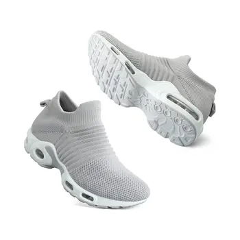 Grey Mesh Air Cushion Slip on Sock Sneaker Size 6-10 1
