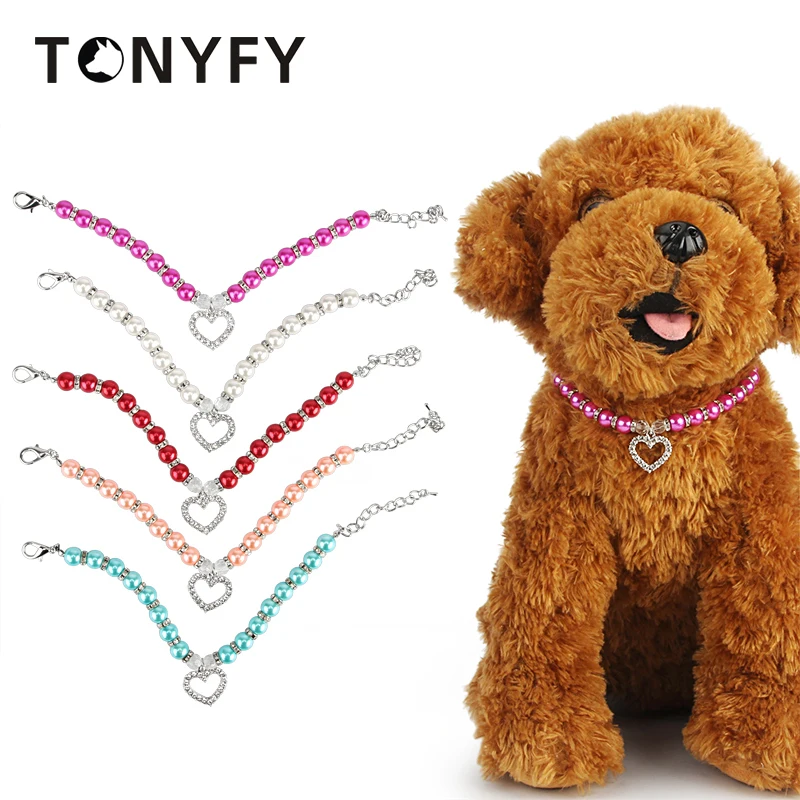 

Pet Collar Puppy Cats Pearl Necklace Pendants Imitation Pearl Rhinestone for Pets Dogs Kitten Collar Accessories Neck Chain