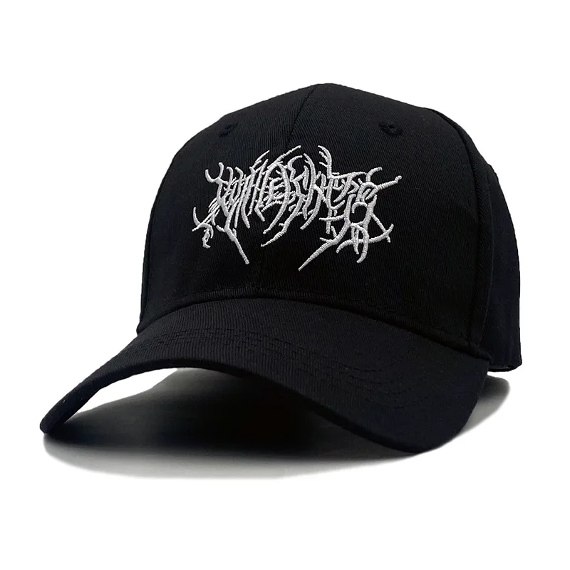 

y2k embroidery Gothic Street Punk Frauen baseball cap men 100% cotton adjstable pure black sports caps women hip hop dad hat