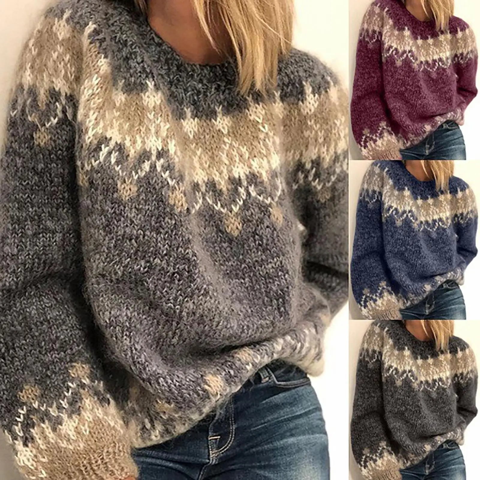 

Women Autumn Winter Long Sleeve O Neck Knitted Sweater Warm Pullover Women Clothing