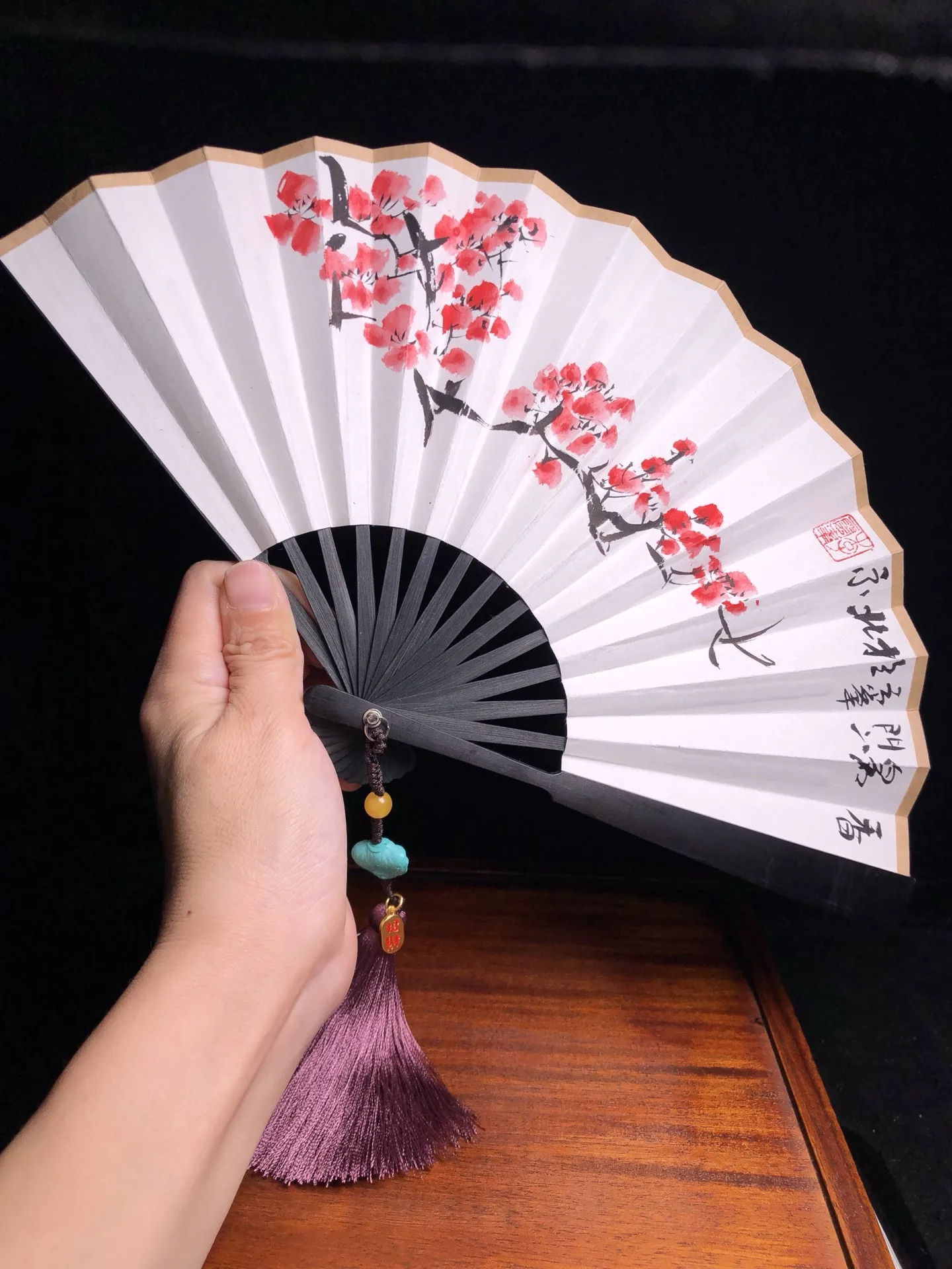 Aesthetic accessories gift Pure hand painted Chinese ancient style rice paper origami fan Treasures Master's work elegant Wenwan