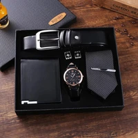 fashion men watch gifts set top quality belt business quartz wrist watch folding wallet tie cufflinks tie clips for men father