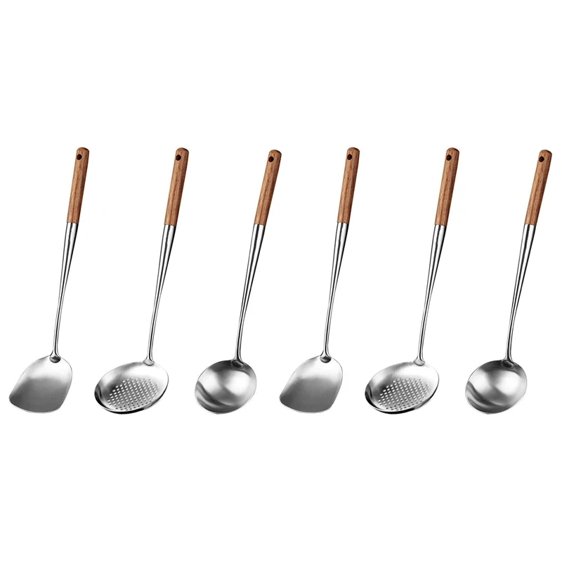 

2X Wok Spatula And Ladle,Skimmer Ladle Tool Set, 17Inches Spatula For Wok, 304 Stainless Steel Wok Spatula
