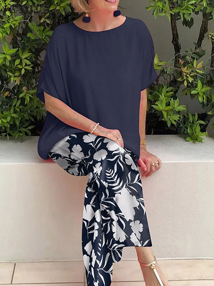 

Комплект ZANZEA из двух предметов, модные женские комплекты, летние комплекты с широкими штанинами, спортивный костюм с богемным принтом, стильные женские костюмы