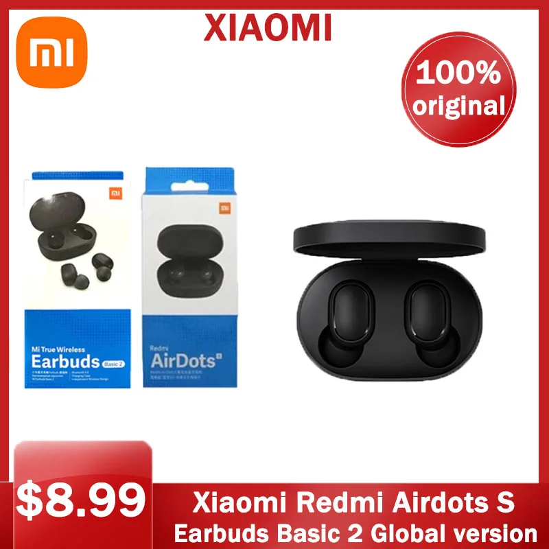 Xiaomi Redmi Airdots S True Wireless Headphones Kebisingan Pengurangan Dengan Mic AI Kontrol Black Nirkabel Bluetooth Headset