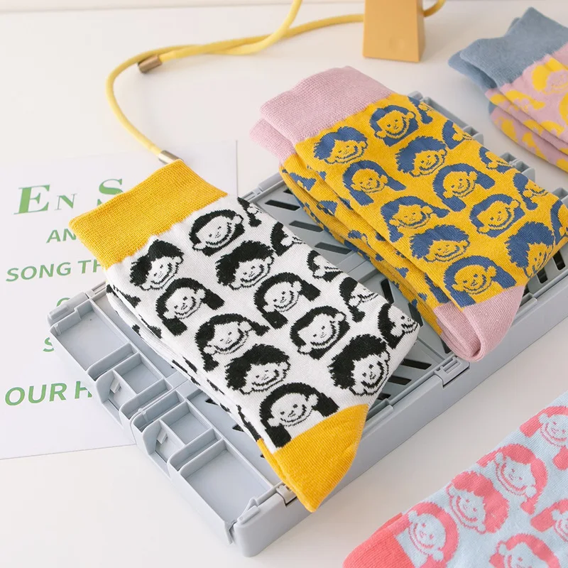 

Japanese Cute Cartoon Print Tube Socks Fashion Colorful Funny Casual Autumn Winter Versatile Personality Stockings Women