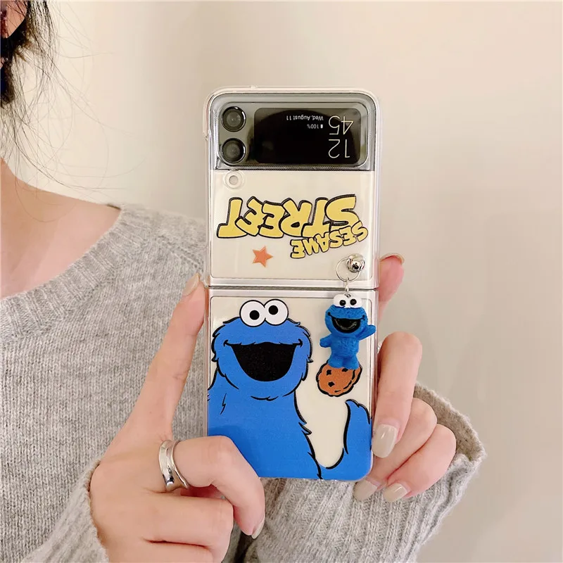 korea cute cartoon pendant phone cases for samsung galaxy z flip 3 clear pc cover case for samsung galaxy z flip 2 1 zflip3 5g free global shipping
