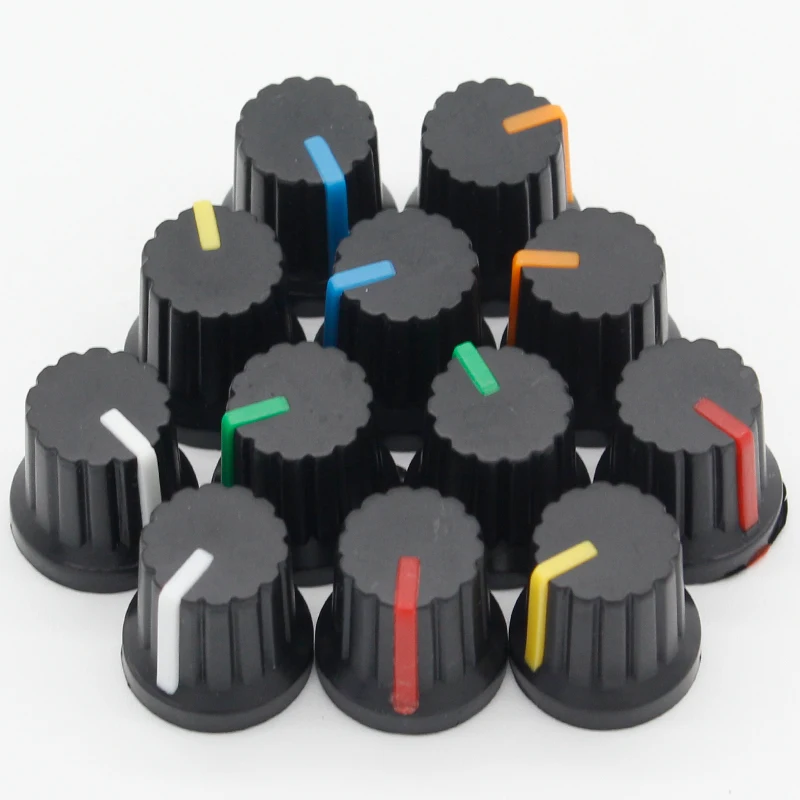 

100 Pcs 6mm Shaft Hole Dia Plastic Threaded Knurled Potentiometer Knobs Caps