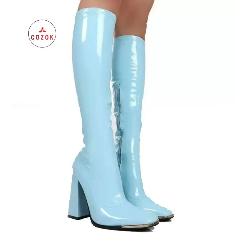 

Woman Boots Square Heel Knee-High Classic Square Toe Boots Zip Boots Unisex Party Shoes High Qulaity Chunky Heel Women's Shoes
