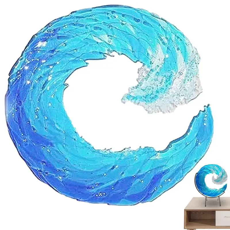 

Glass Wave Sculpture Acrylic Blue Sea Wave Sculpture Ocean Wave Art Handmade Crafts Ornament With Bracket Office Decor Ocean