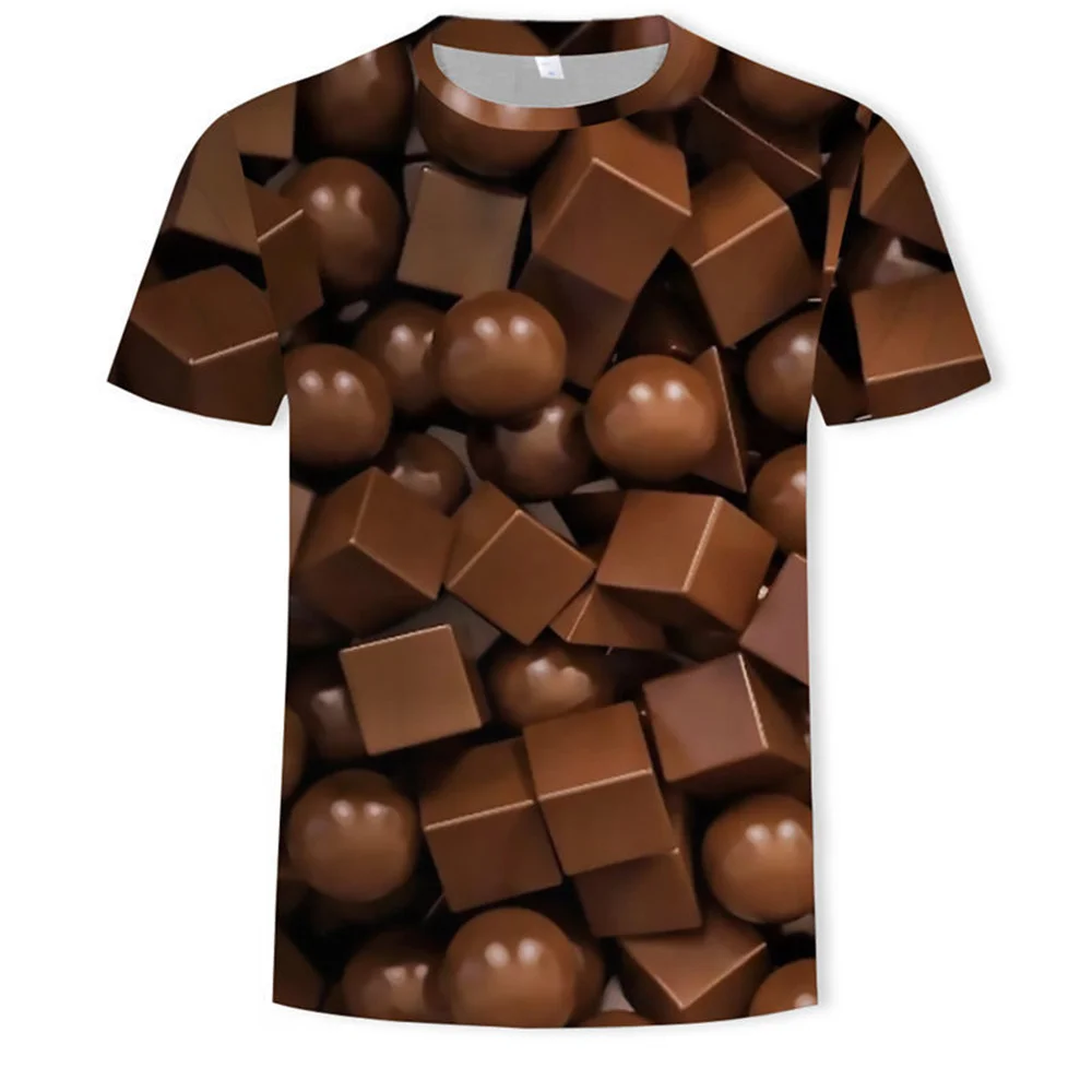 

2023 Summer New Men's Fashion Casual Short Sleeve Top Chocolate 3D Digital Print Hip Hop Street Loose Plus Size T-shirt