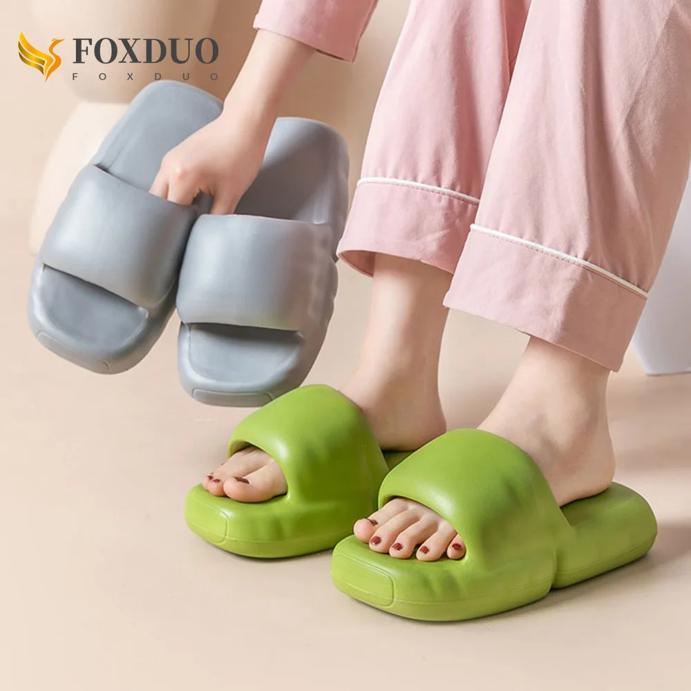 

4cm EVA Thick Sole Platform Cloud Slippers Women Men Pillow Slides Soft Flat Square Head Flip Flop Ladies Summer Beach Sandals