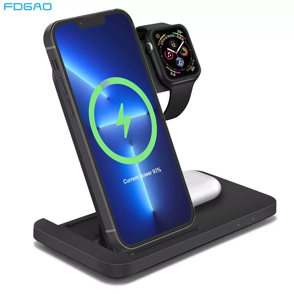 

NEW2023 3 in 1 15W Fast Wireless Charger Qi Charging Dock Station For iPhone 13 12 11 Pro XS MAX XR X 8 Apple Watch 7 6 SE 5 Air