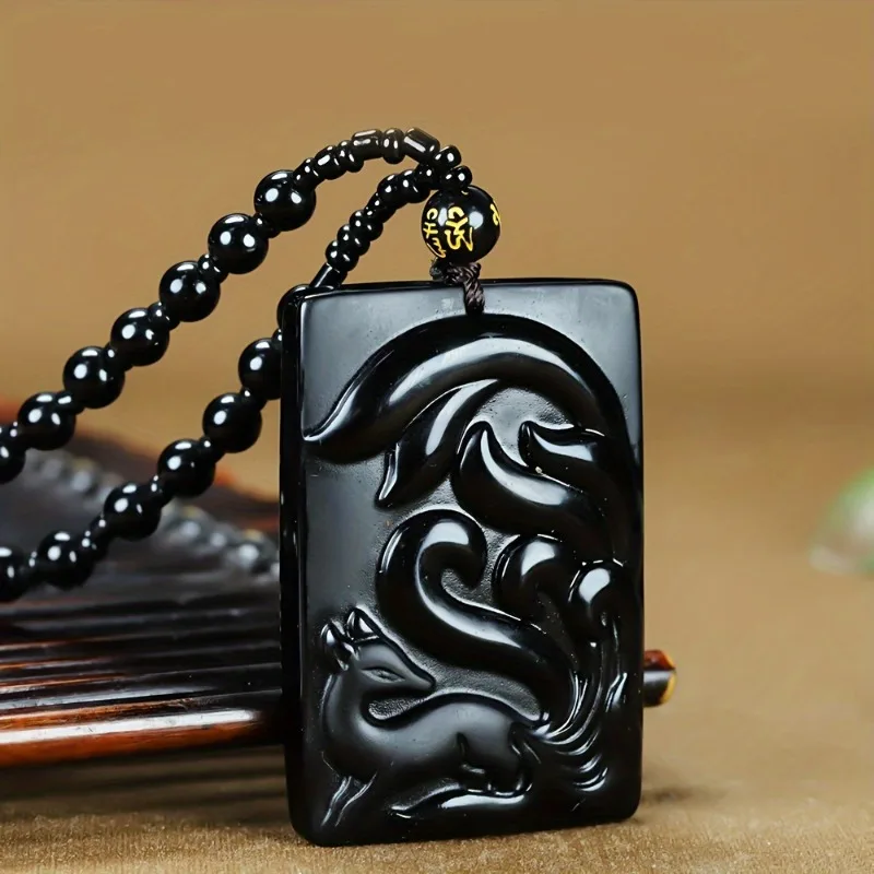 Элегантный обсидиан с девятихвостовой подвеской в виде лисы мужские модные